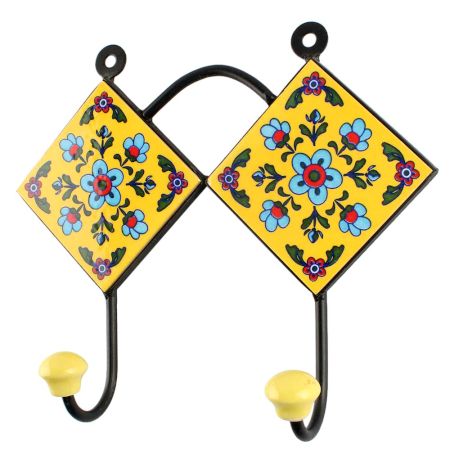 Turquoise Tiny Flower Ceramic Tile Hook